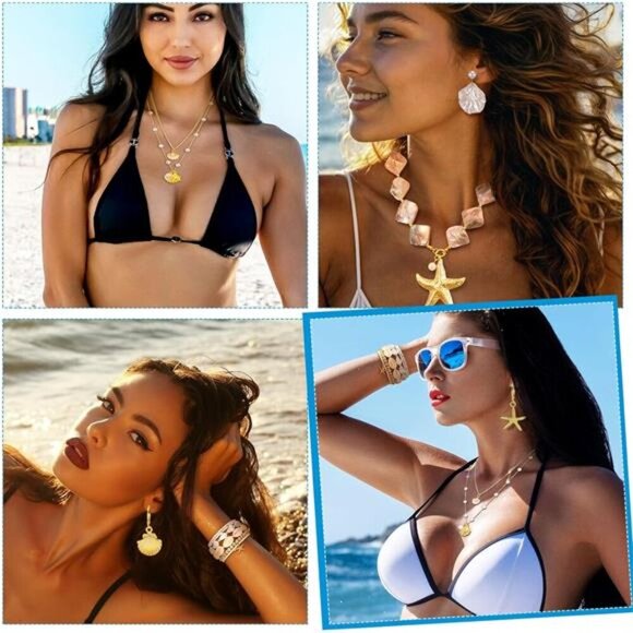 Tondiamo 13 Pcs Beach Jewelry for Women Set Starfish Seashell Necklace Earrings - Picture 5 of 7